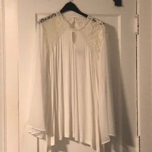 Fast Lane Fabric-Mix Bell-Sleeve Top